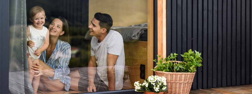 Family looking out window